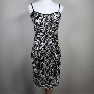 Maggy London Sheath Dress Womens 6 Black Floral Paisley Satin Ruched Cocktail